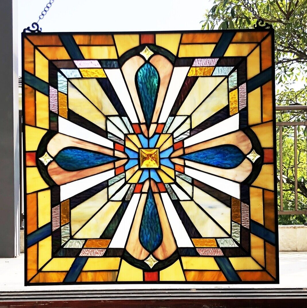 20" Square Panel Stained Glass Window Hanging Panel Suncatcher