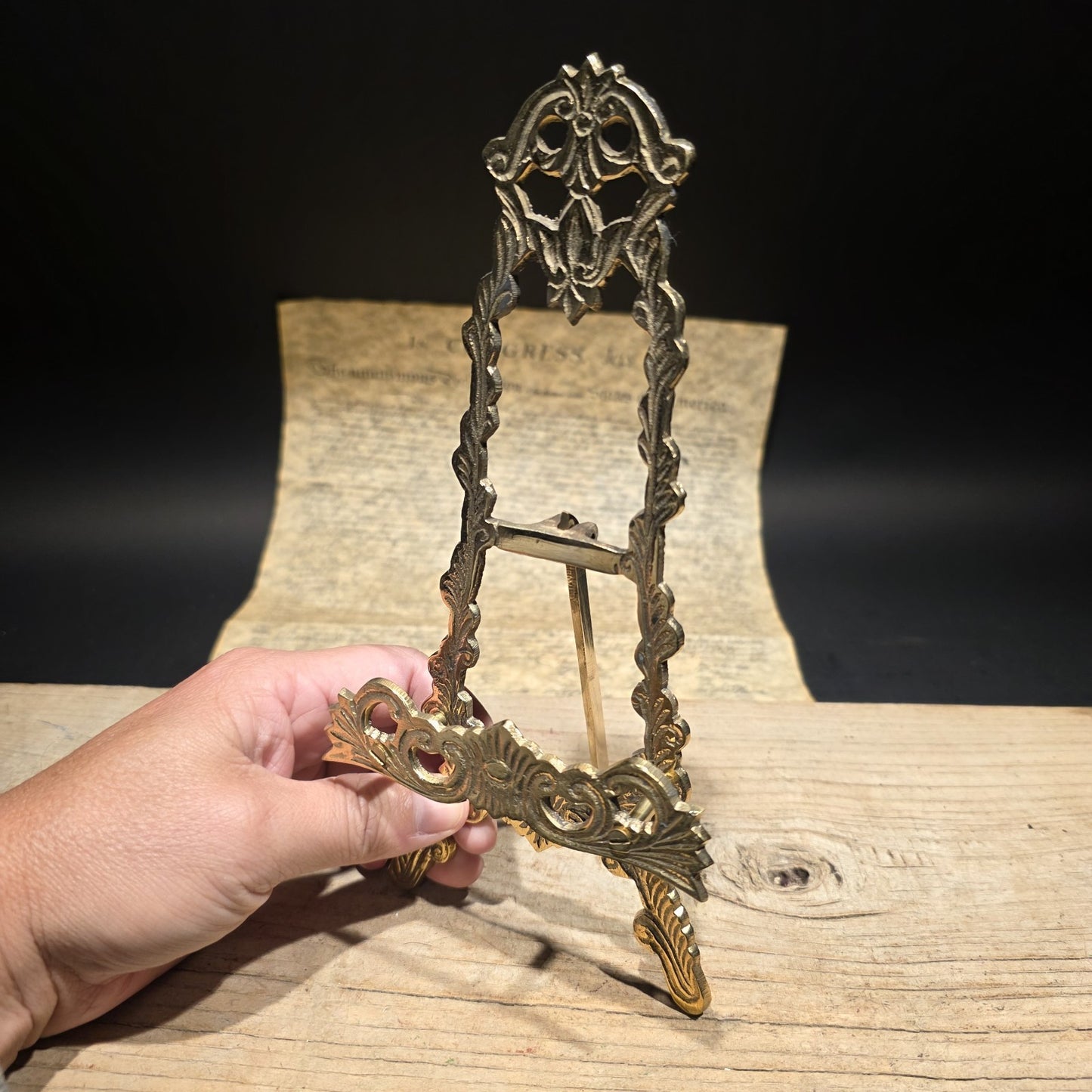 9" Vintage Antique Style Ornate Brass Display Miniature Brass Desk Easel