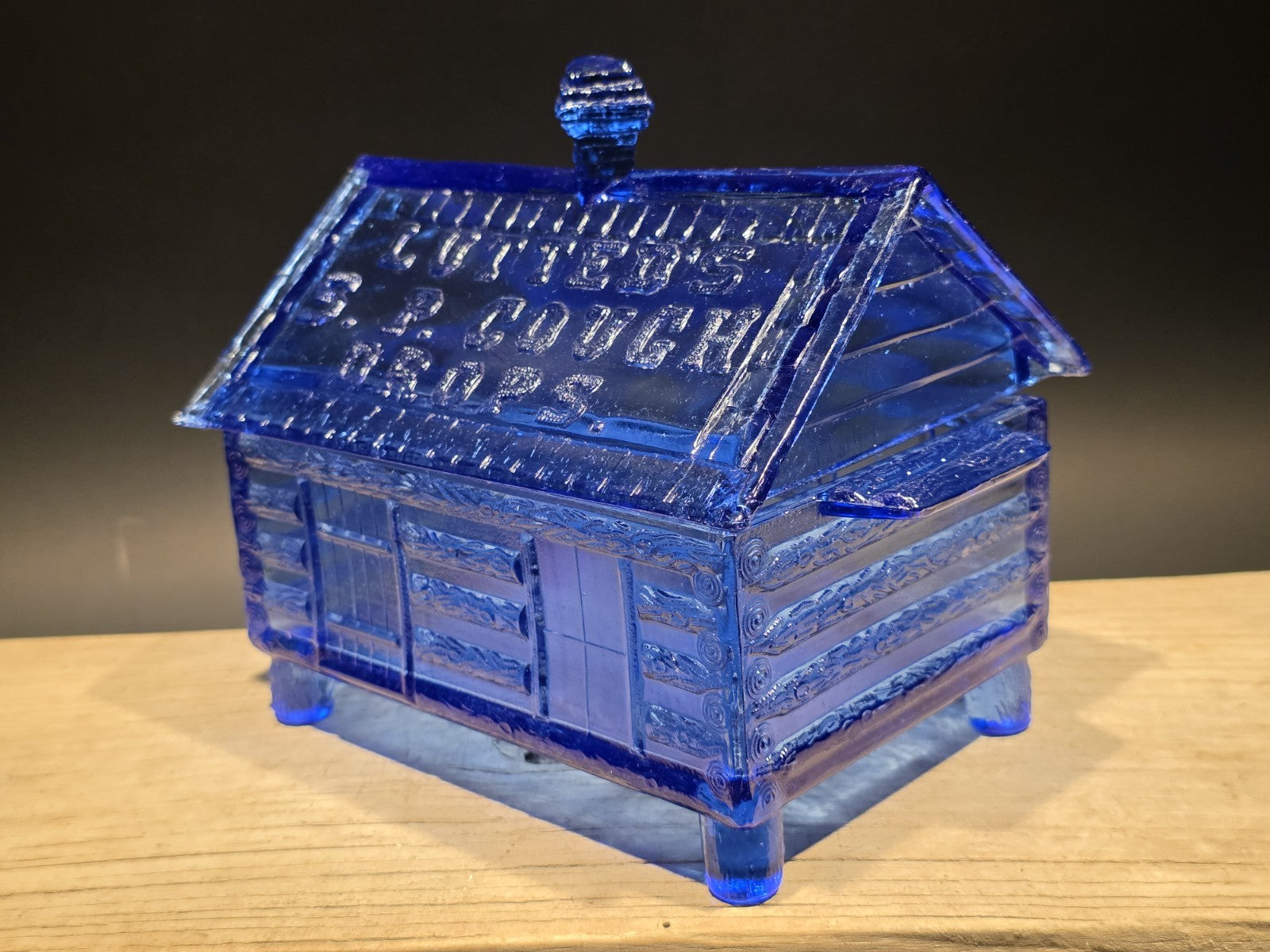 Vintage Style Cobalt Blue Depression Glass Cabin Candy Dish Box