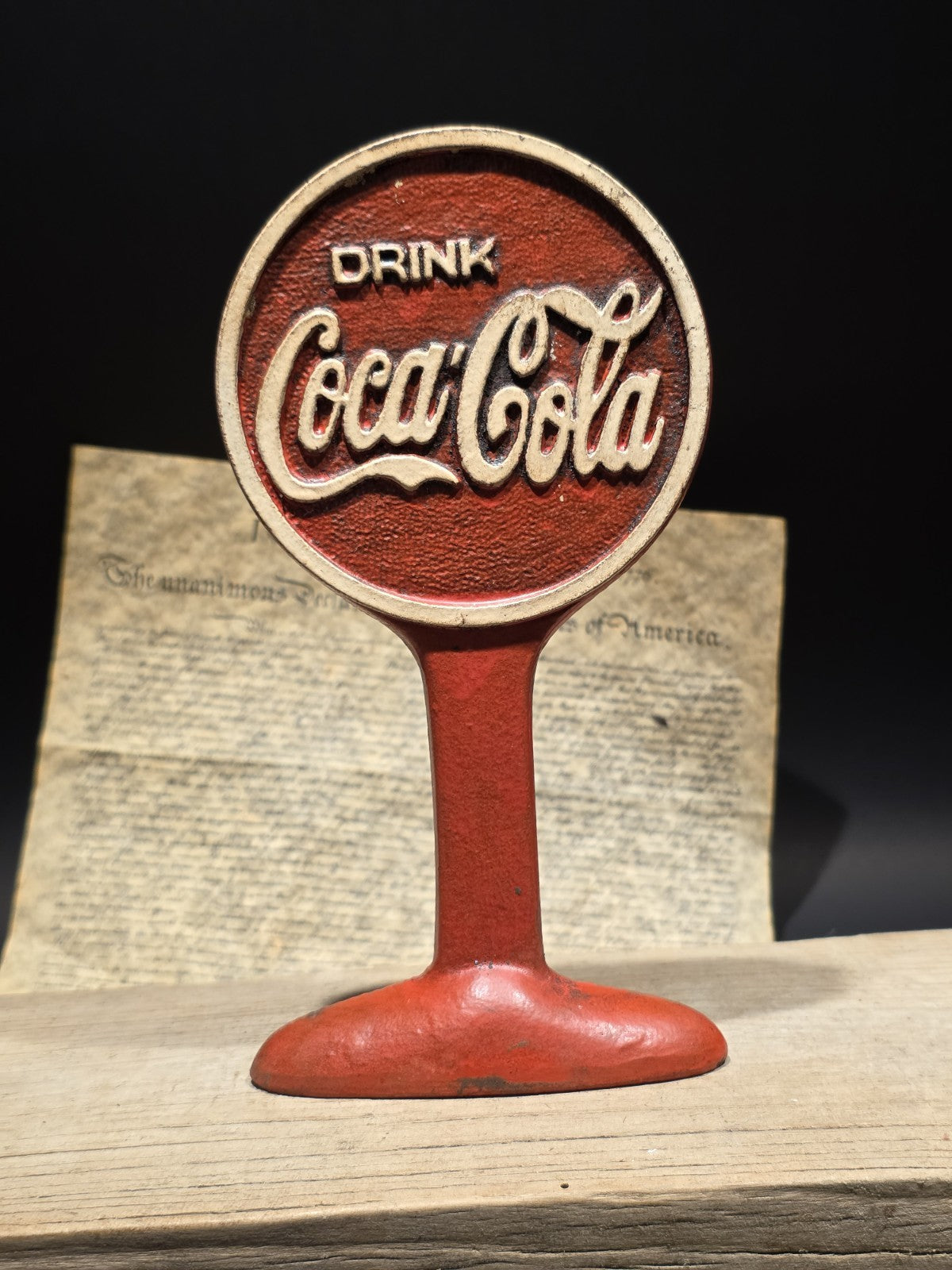 9.5" Vintage Style Coca Cola Cast Iron Doorstop Lollipop Sign Base Advertising