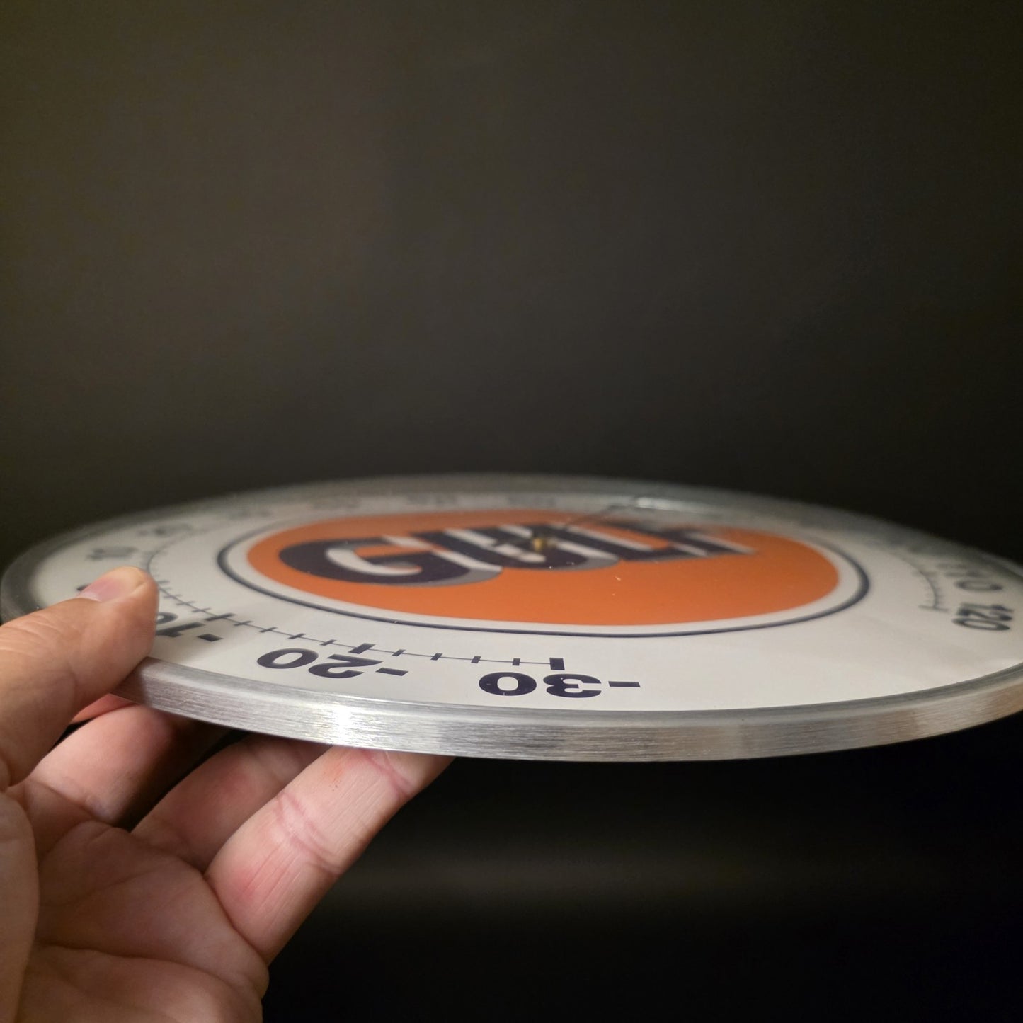 12" Antique Vintage Style Round Gulf Oil Wall Thermometer Sign