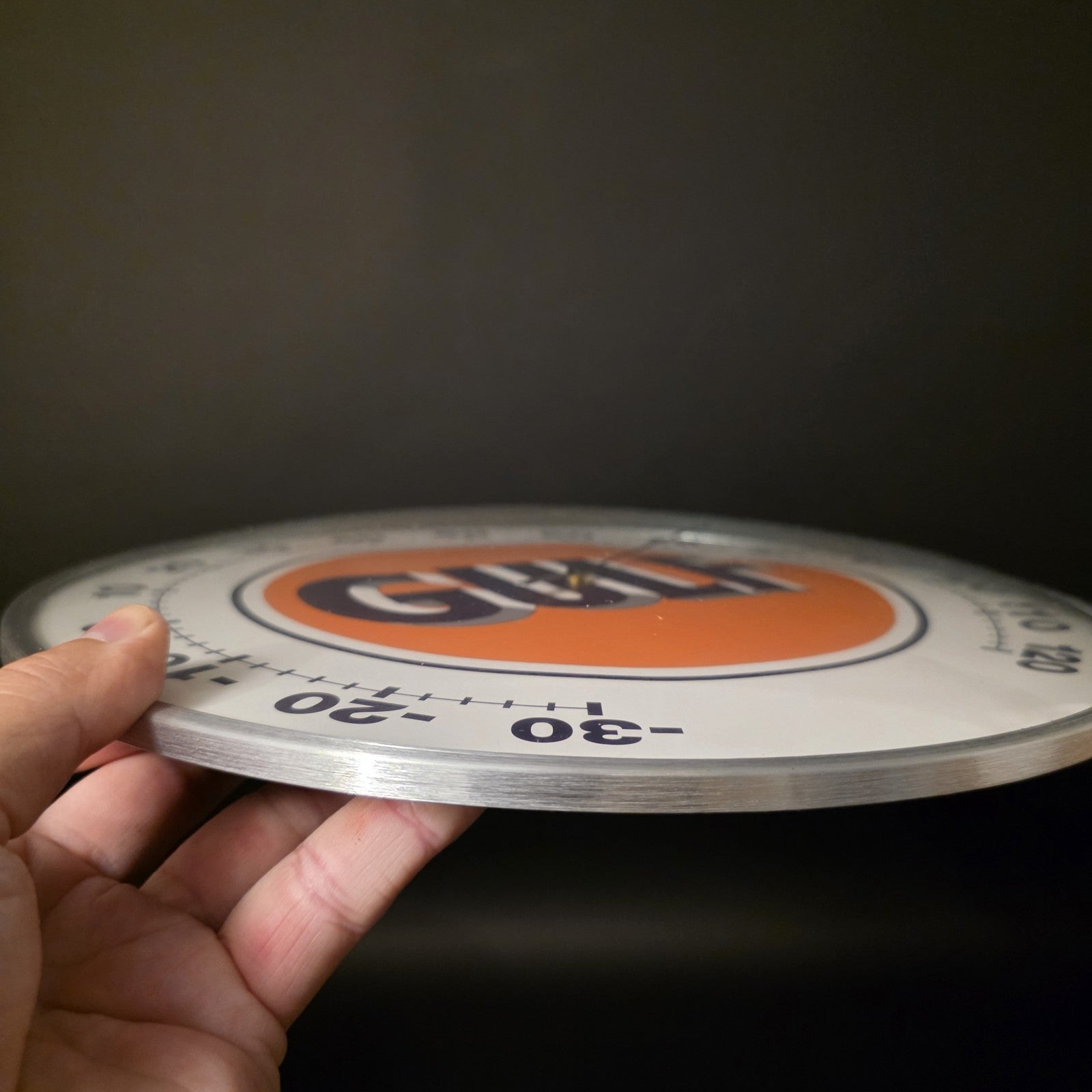 12" Antique Vintage Style Round Gulf Oil Wall Thermometer Sign