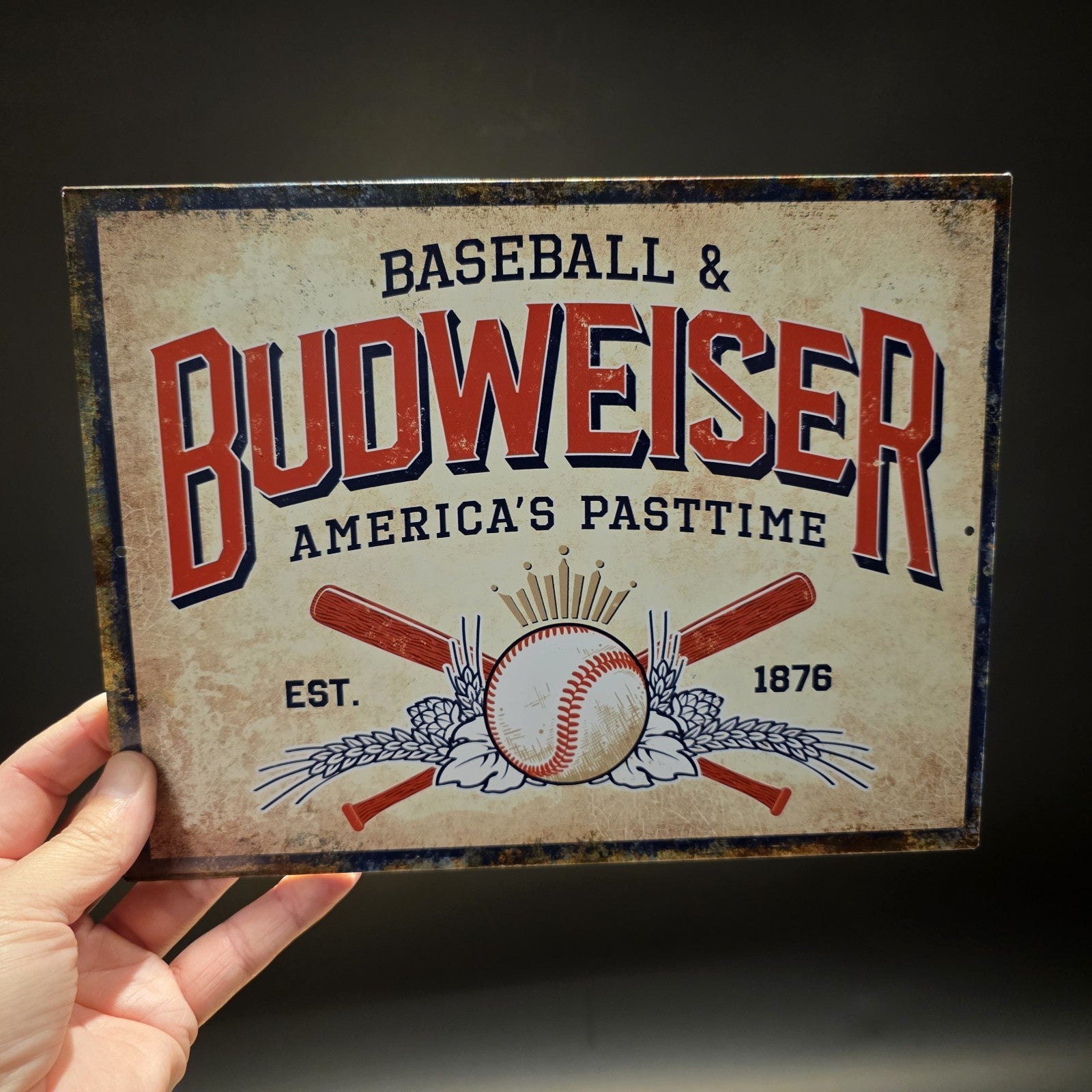 10.75" Vintage Style Budweiser Baseball Tin Sign Beer Advertising