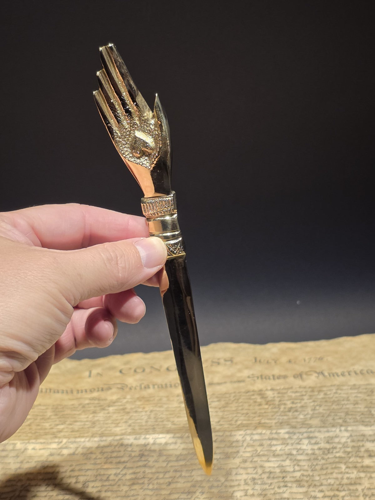 Vintage Style Brass Heart in Hand Friends Love Truth Odd Fellows Letter Opener