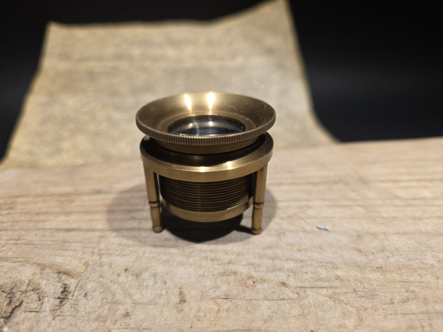Antique Style Brass Tripod Jeweler's Loupe Standing Magnifying Glass Lens