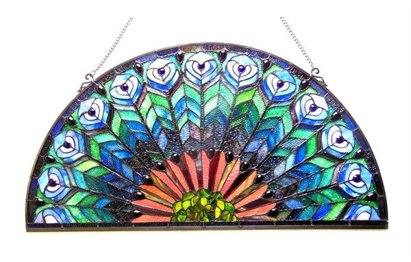 35" x 18"  Hanging Stained Glass Half Circle Window Panel Suncatcher