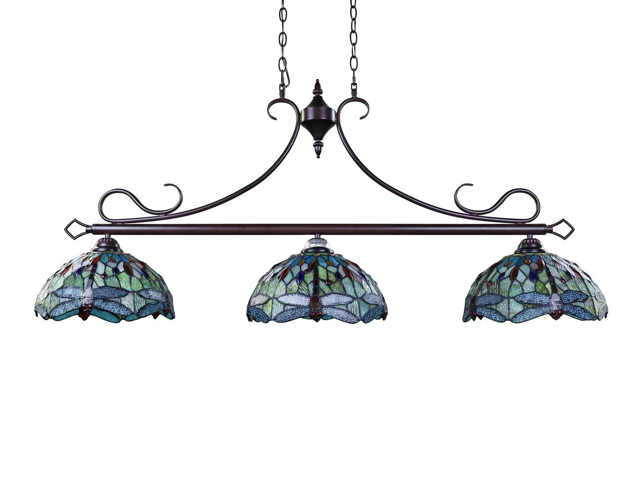 48" Stained Glass 3 light Dragonfly Island Billiard Pendant Light