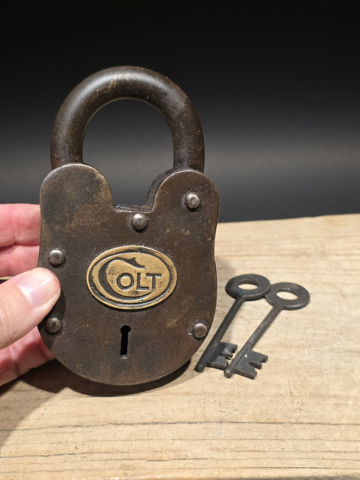 5" Antique Vintage Style Cast Iron Colt Firearms Ammo Box Padlock Lock