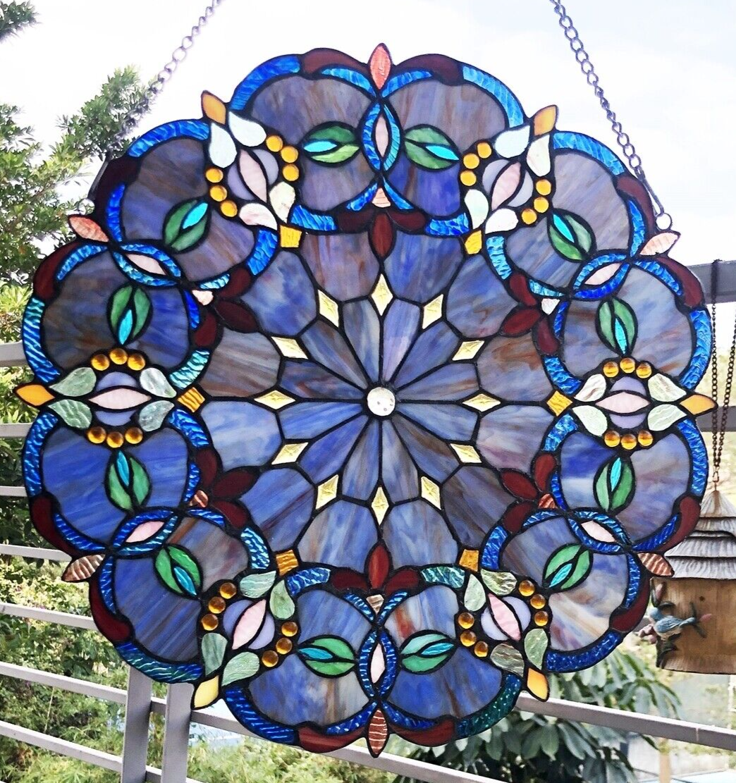 21" Round Stained Glass Window Hanging Panel Suncatcher