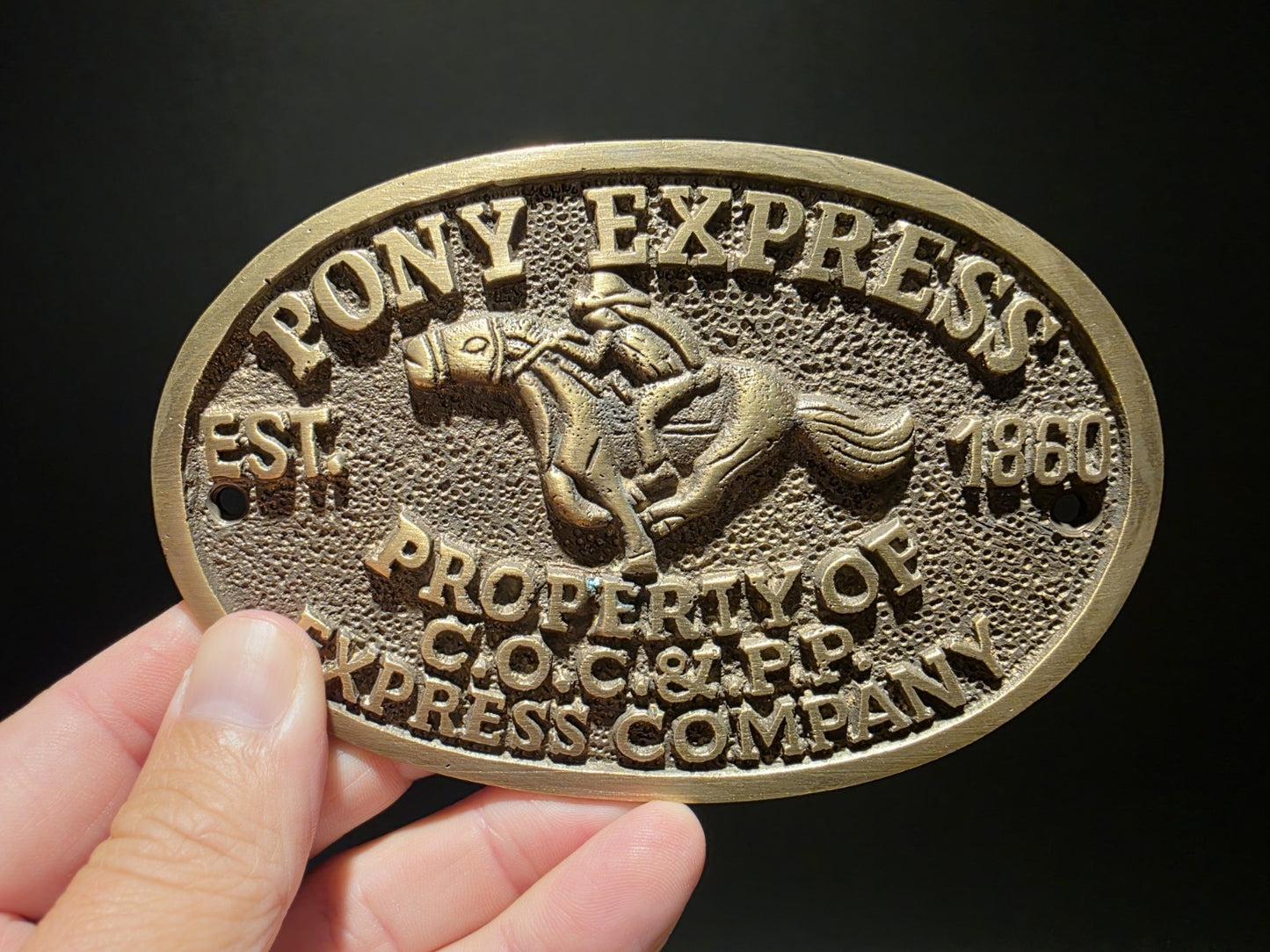 5" Antique Vintage Style Brass Pony Express Oval Plaque
