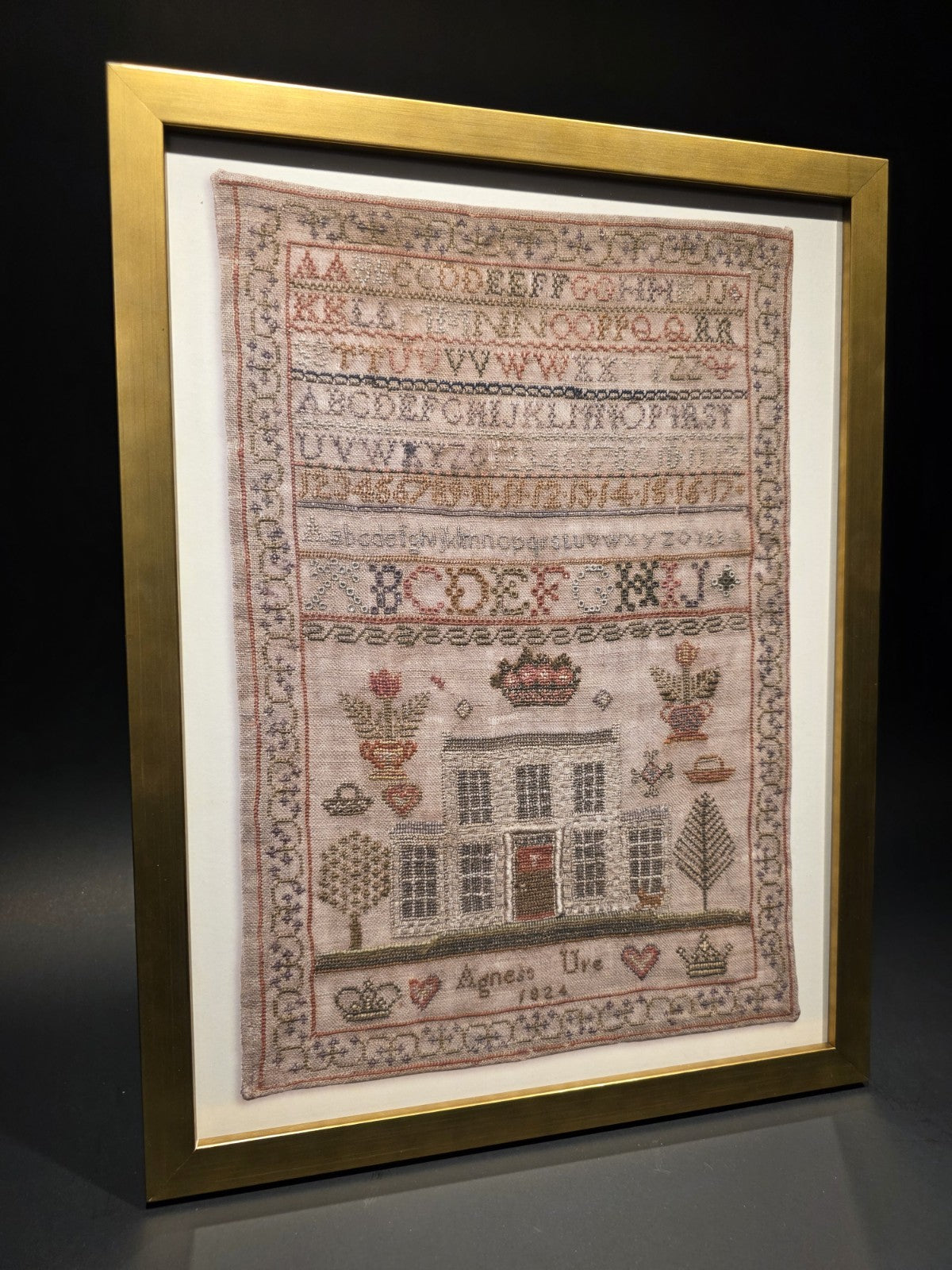 12"x16" Antique Style PRINT of Alphabet Sampler Framed Wall Art