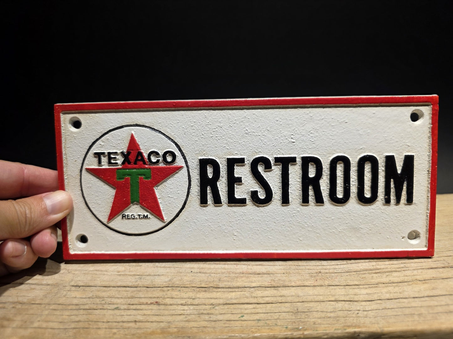 Antique Vintage Style Cast Iron Texaco Restroom Sign Plaque