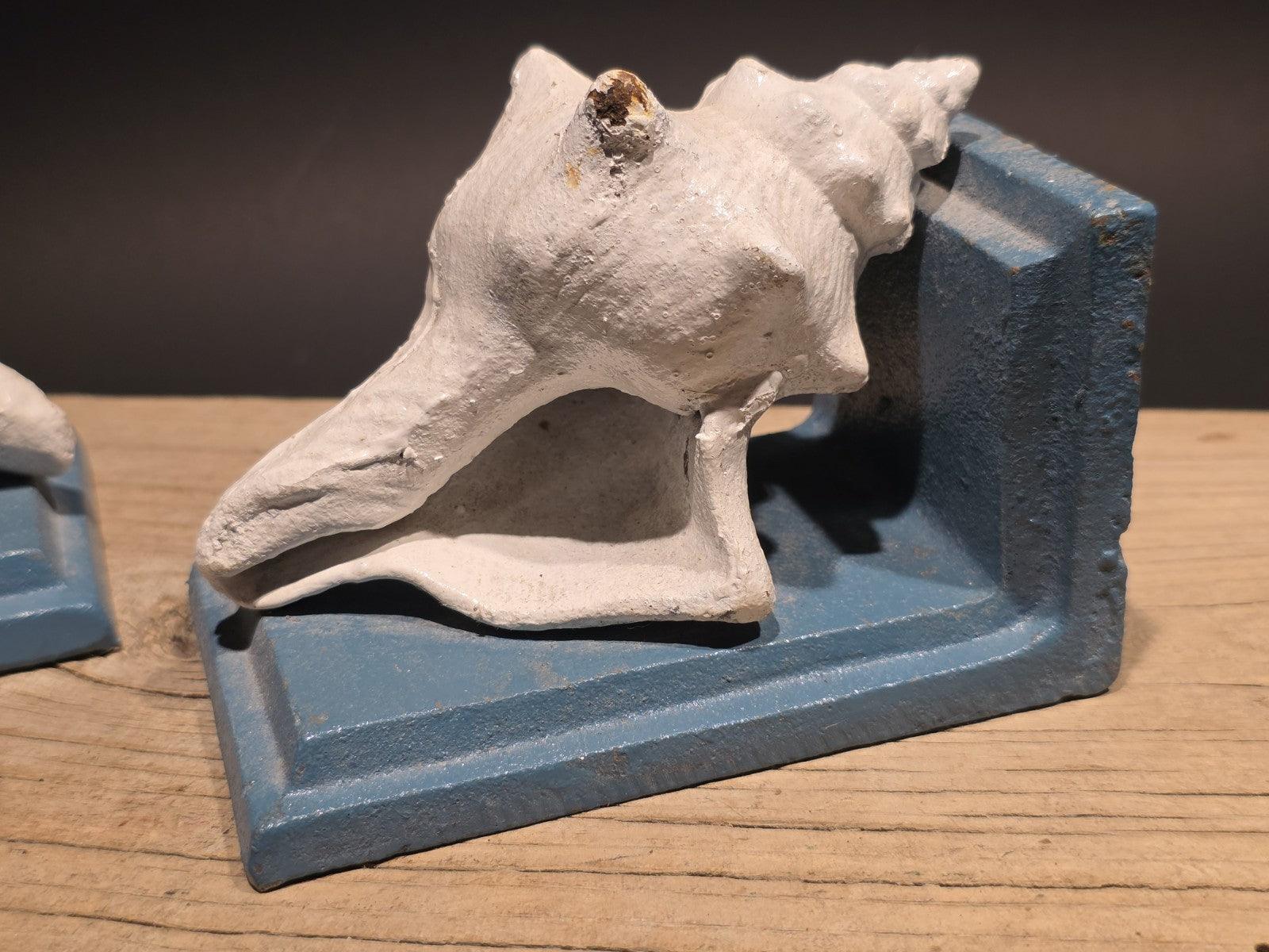 Antique Style Pair of Cast Iron Conch Shell Bookends Old Paint
