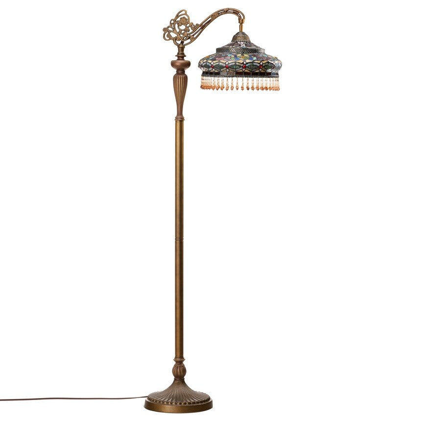 59" Antique Vintage Style French Stained Glass Reading Floor Lamp