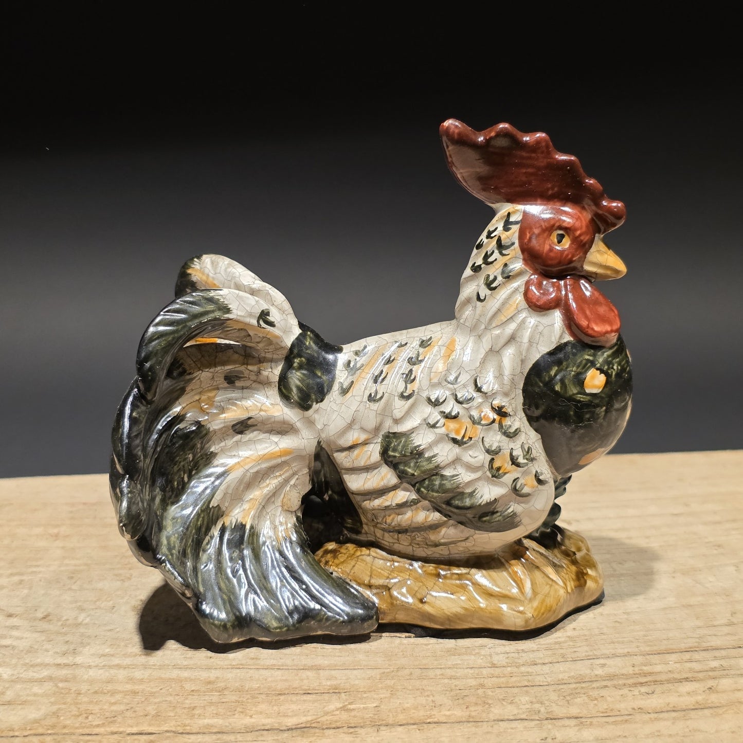 Ceramic Rooster Figurine – Majolica Style Farmhouse Chicken Decor