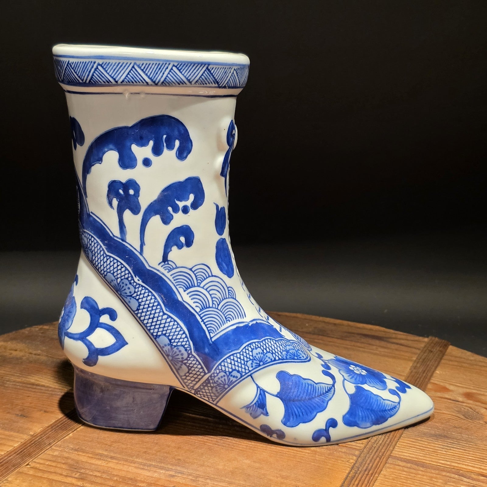 Blue And White Victorian Boot Vase/ Planter