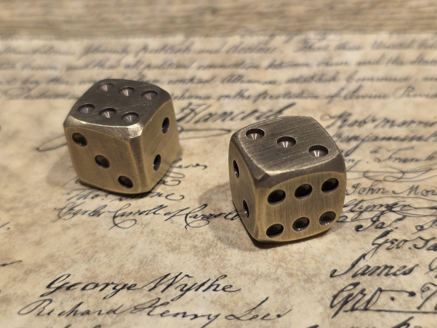 (2) 5/8" Antique Style Solid Heavy Brass Metal Dice