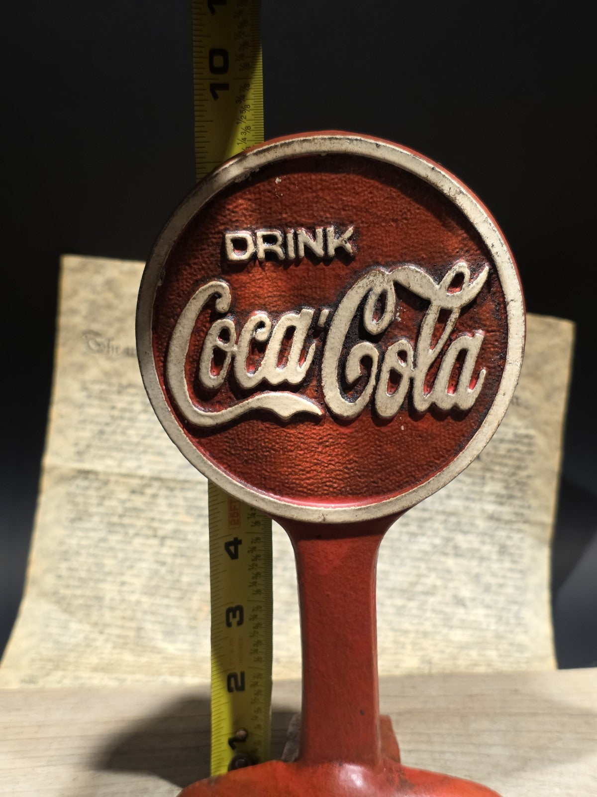 9.5" Vintage Style Coca Cola Cast Iron Doorstop Lollipop Sign Base Advertising