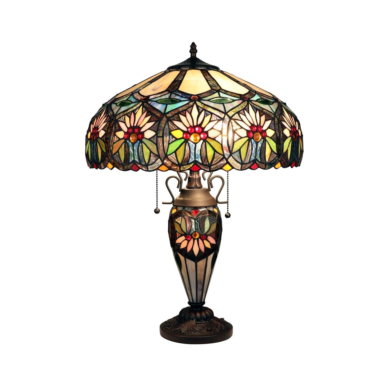 24" Antique Vintage Style Stained Glass Lighted Base Table Lamp