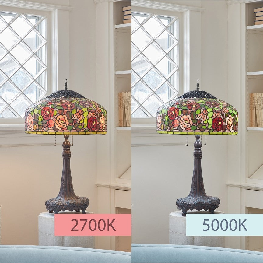 35.5'' Rose Bush Tiffany-Style Stained Glass Table Lamp