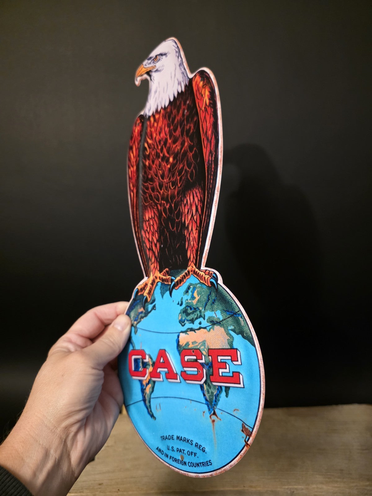 16" Vintage Style Case IH Old Abe Metal Sign Die Cut Eagle on Globe