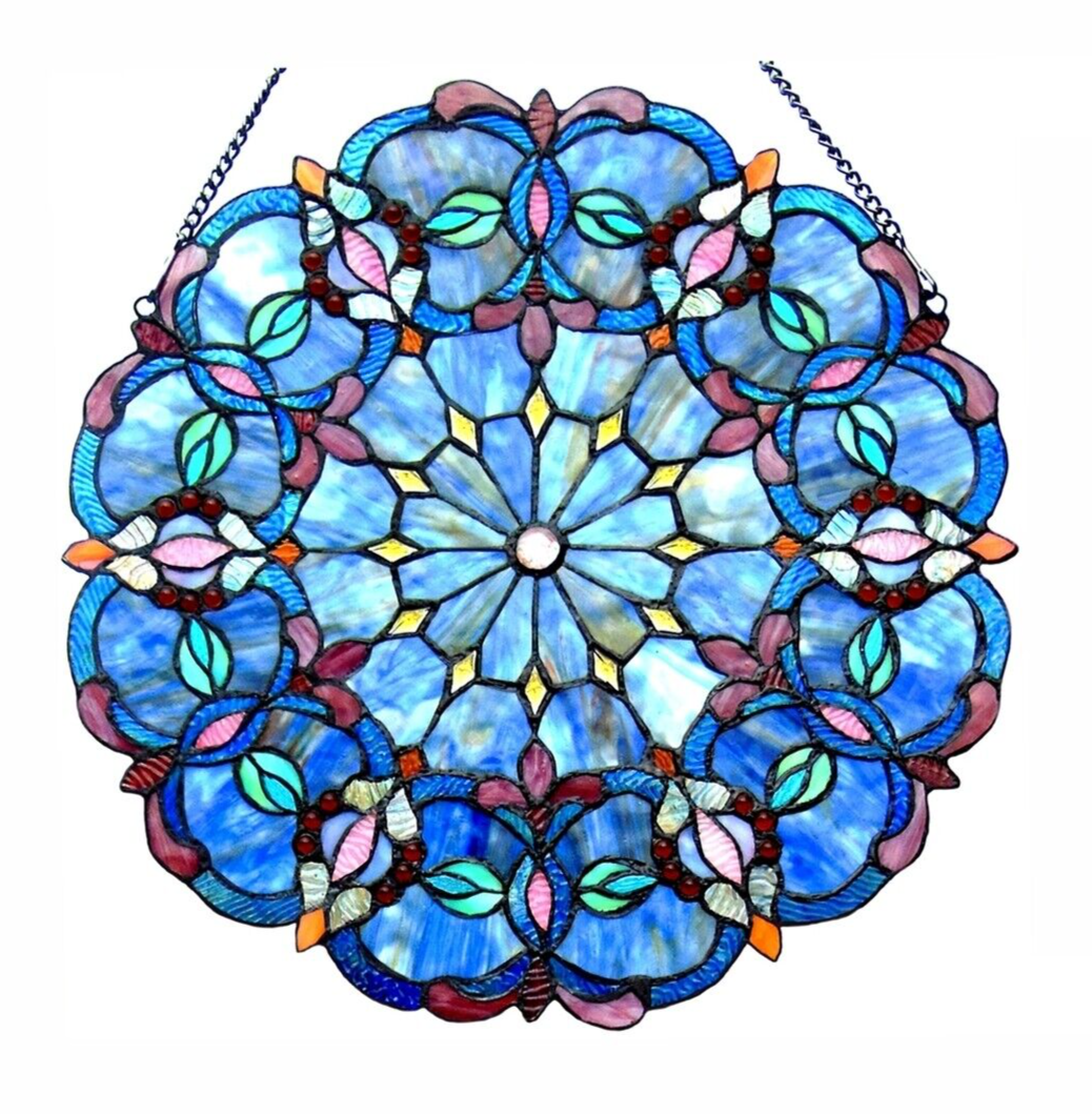 21" Round Stained Glass Window Hanging Panel Suncatcher