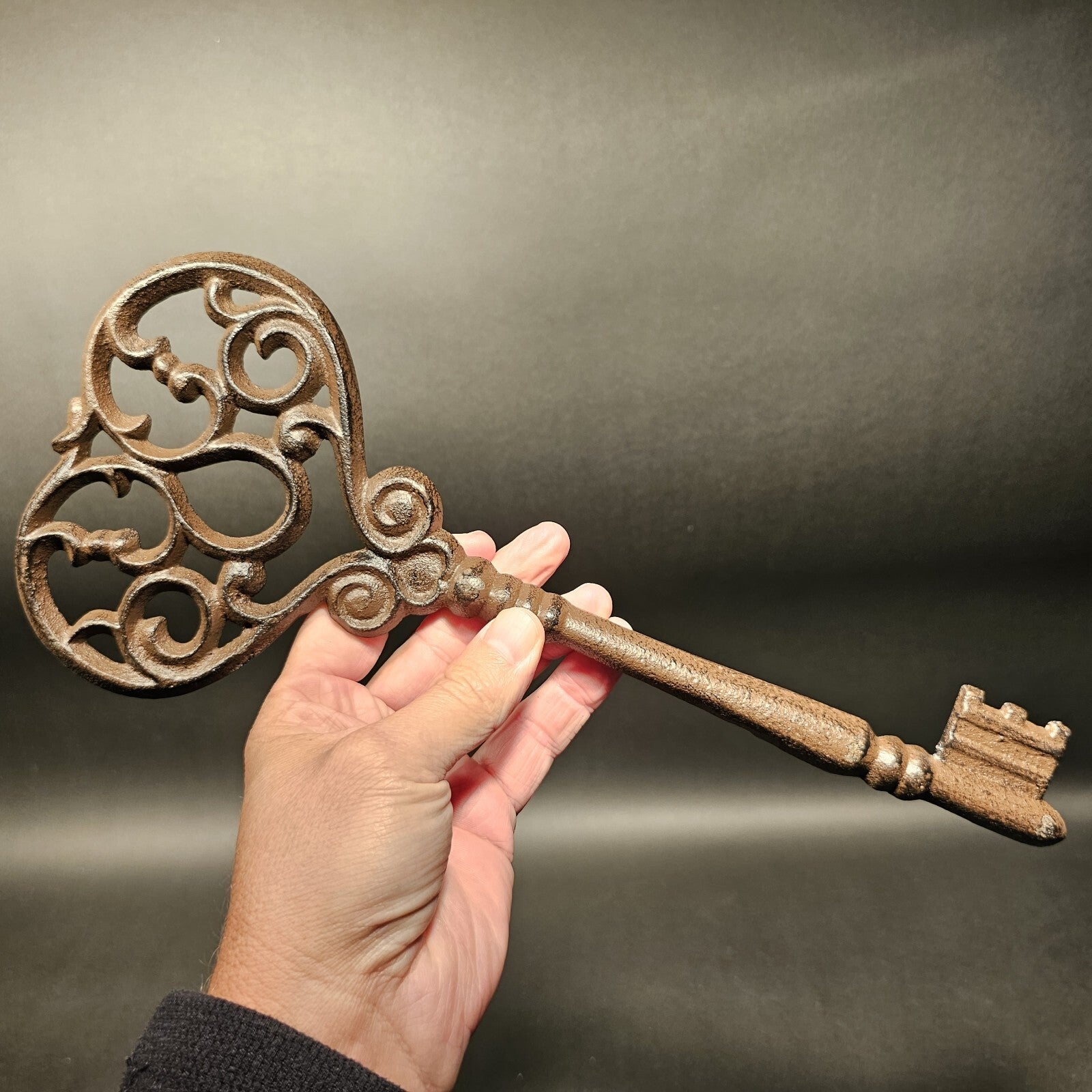 13" Antique Vintage Style Cast Iron Large Ornate Skeleton Key