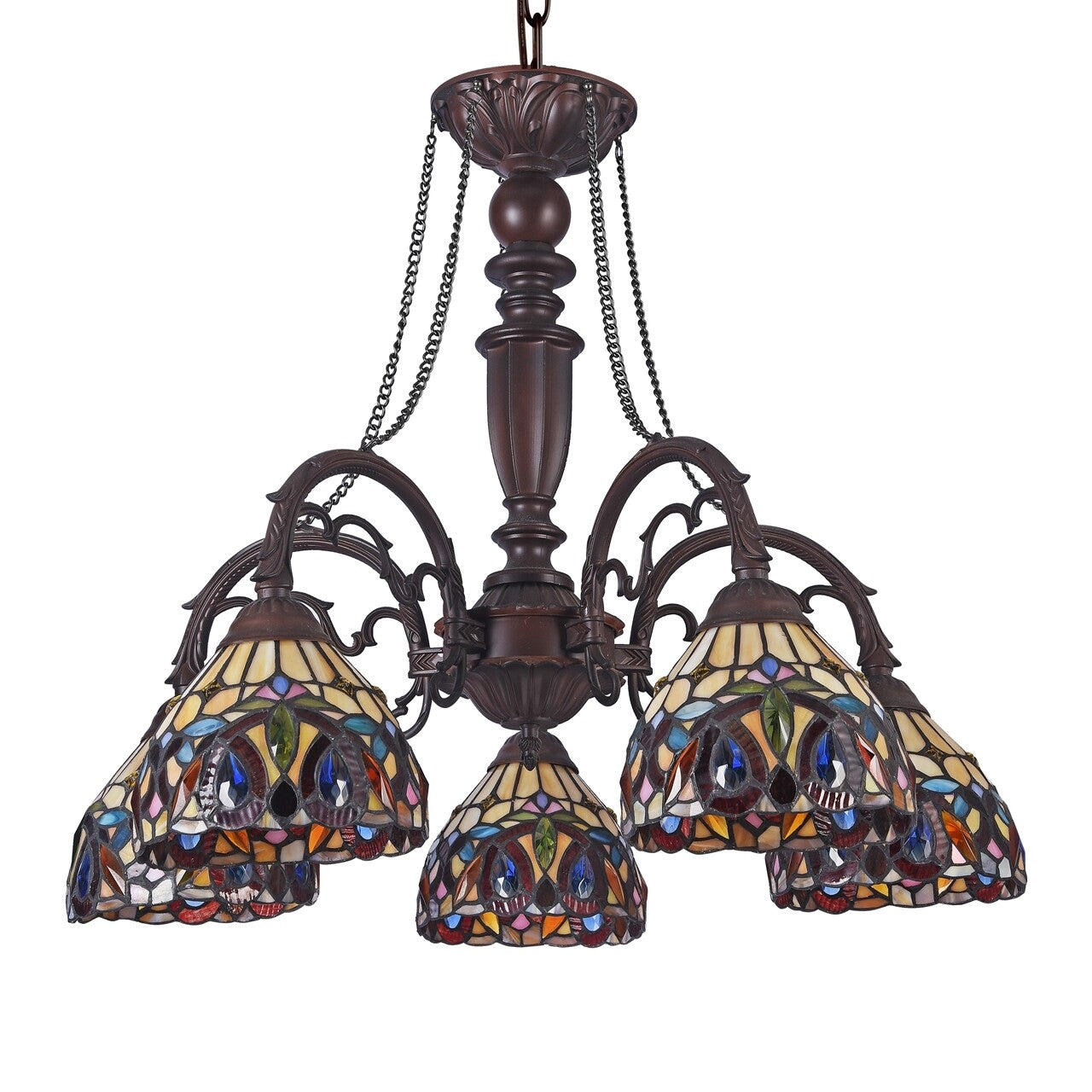 27" 5 Light Stained Glass Hanging Down Light Chandelier