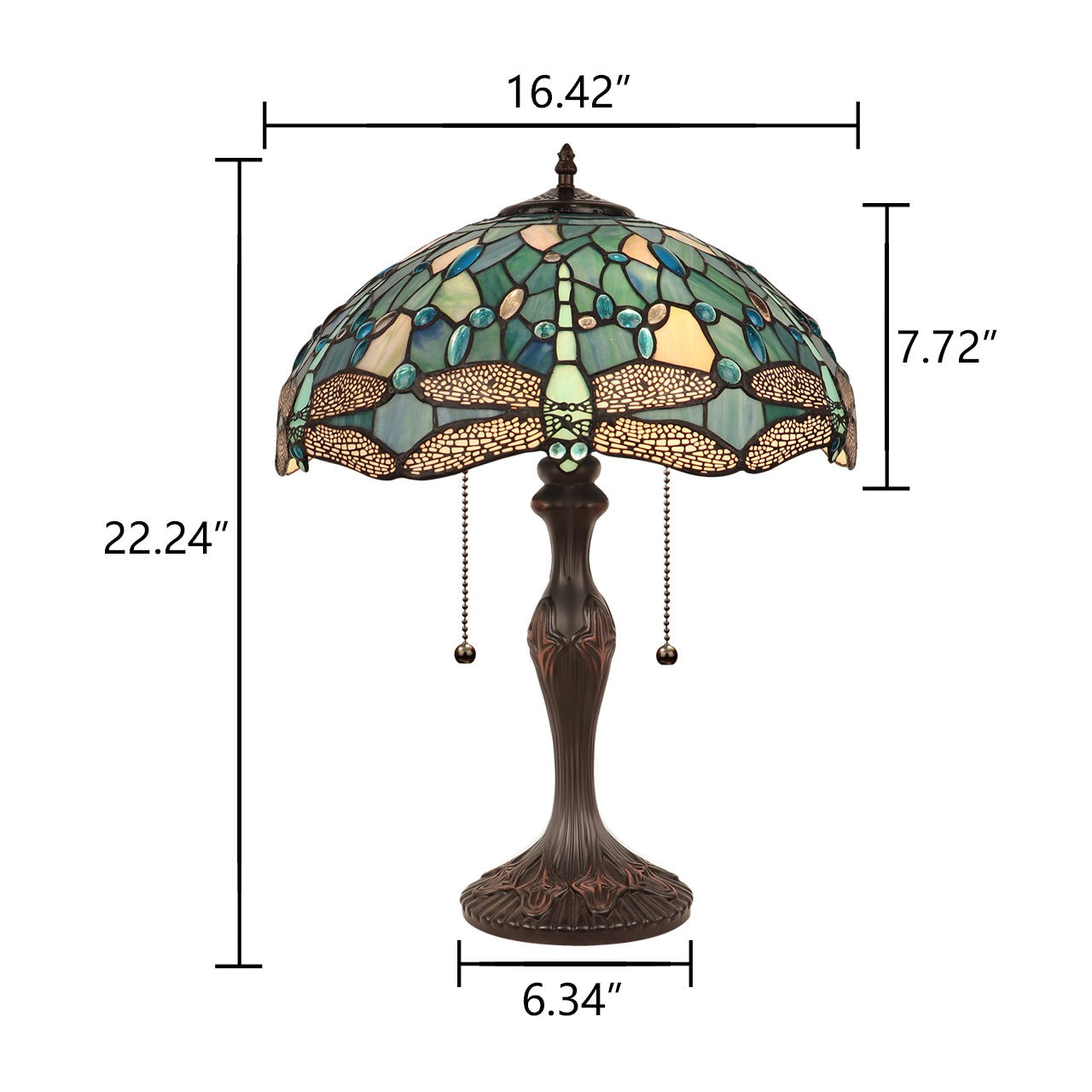 22.24" Antique Vintage Style Stained Glass Dragonfly Lighted Base Table Lamp