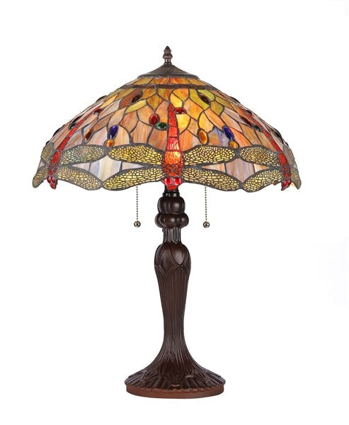 25" Antique Style Stained Glass Dragonfly Table Lamp