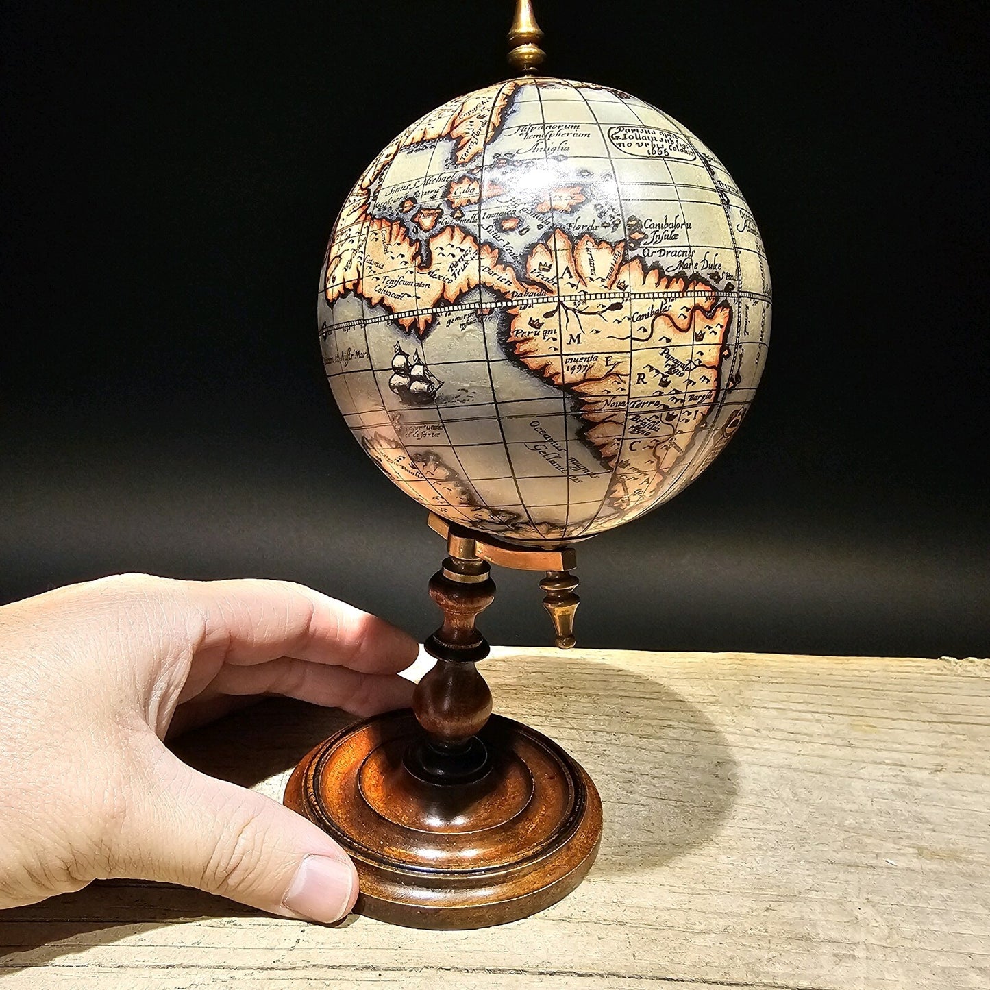 Old World Style 8" Globe w Turned Wood Stand