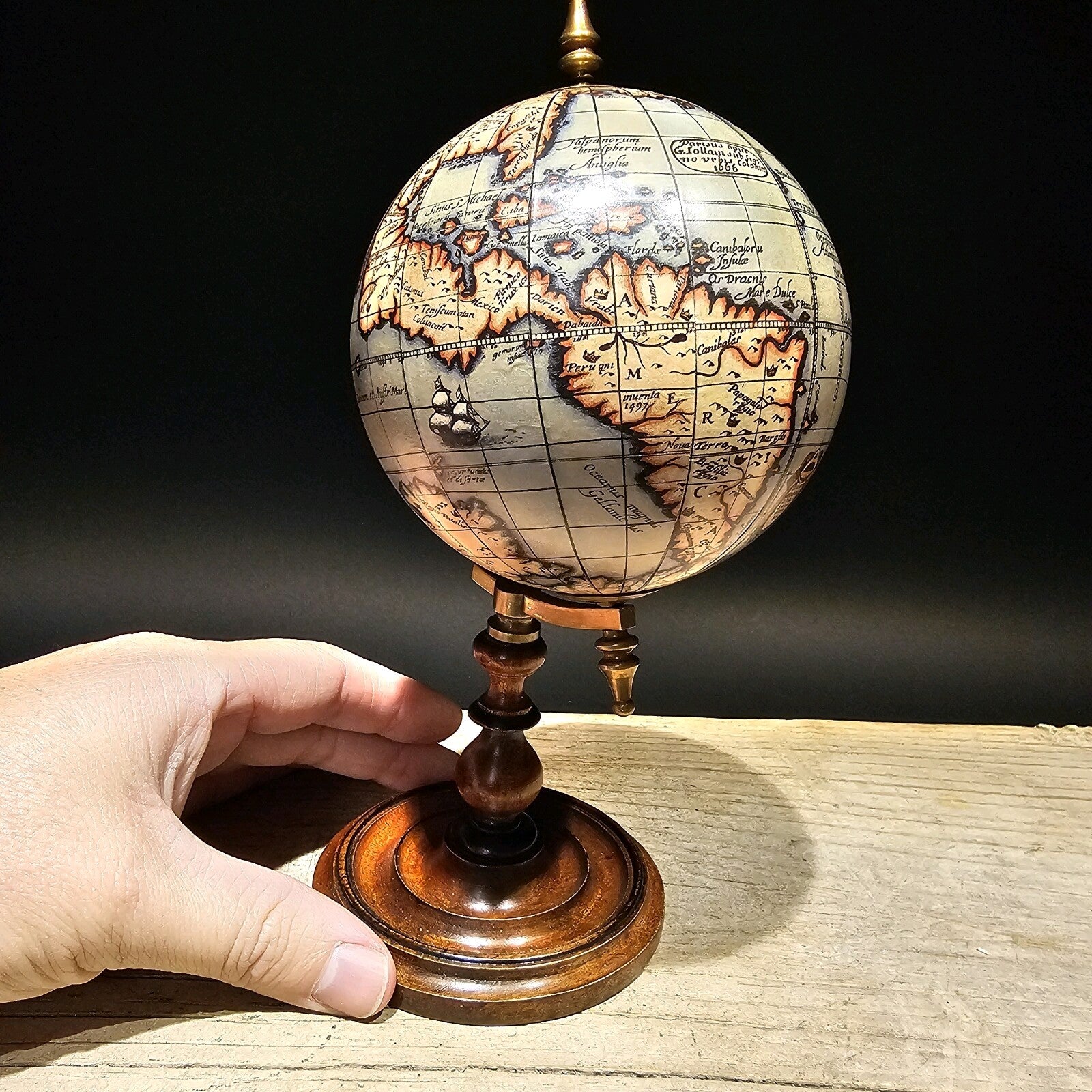 Old World Style 8" Globe w Turned Wood Stand