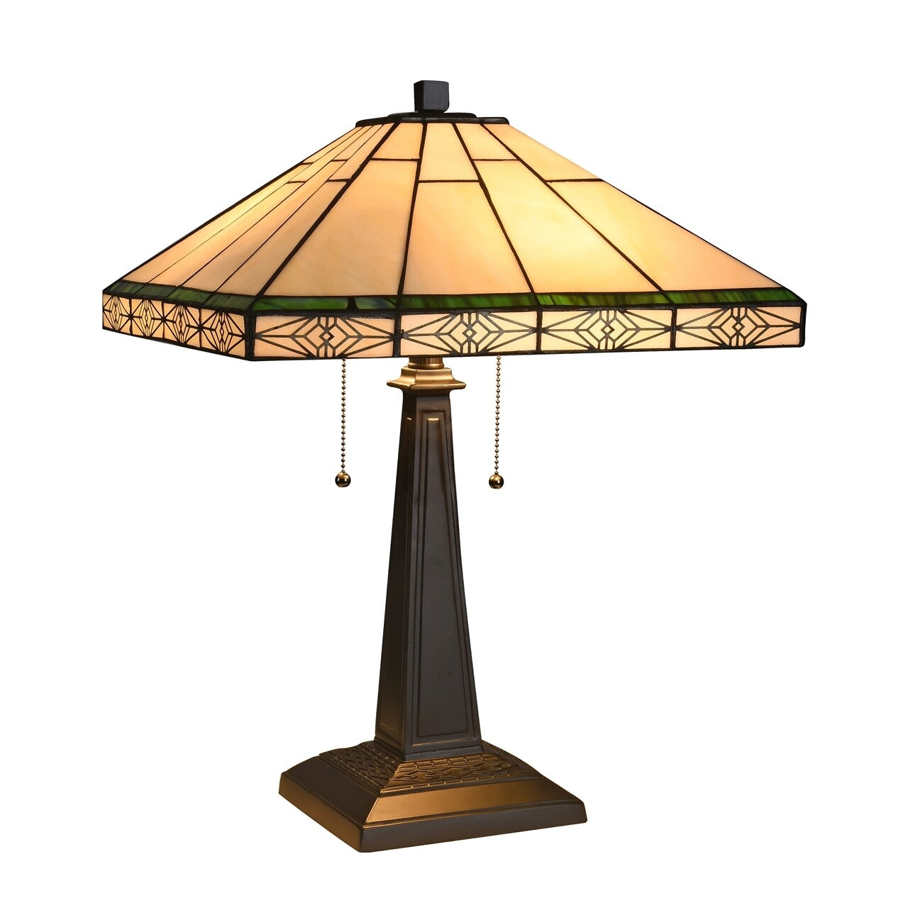 22" 2 Light Pull Chain Stained Glass Mission Table Lamp