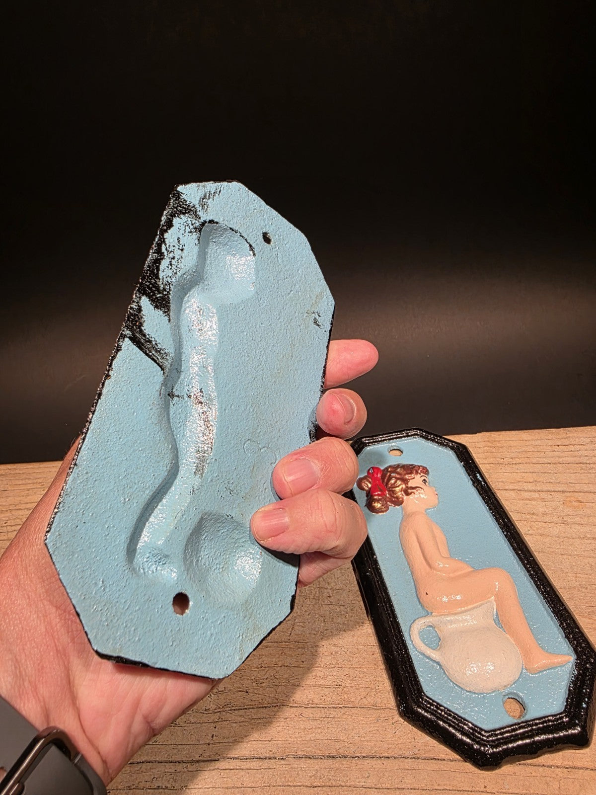 7" Antique Vintage Style Cast Iron Funny Boy Girl Bathroom Signs Plaque