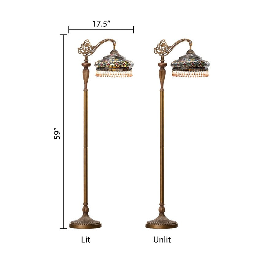59" Antique Vintage Style French Stained Glass Reading Floor Lamp