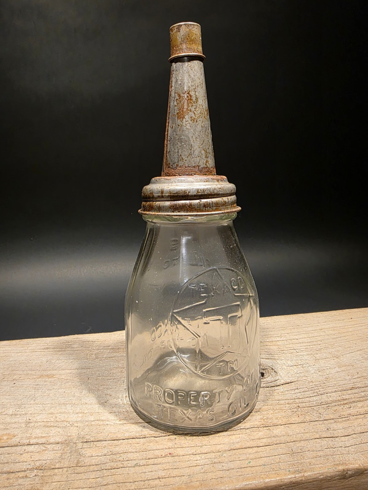 11" Vintage Style Glass Texaco Oil Bottle w Spout