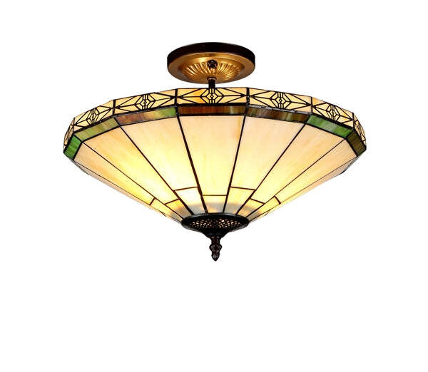 15.9" Vintage Style Mission Stained Glass Semi Flush Ceiling Uplight