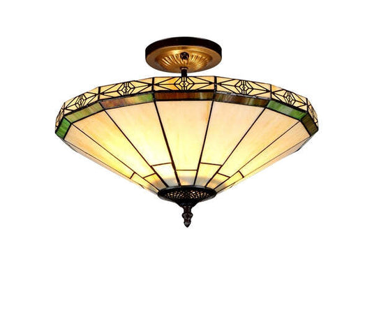 15.9" Vintage Style Mission Stained Glass Semi Flush Ceiling Uplight