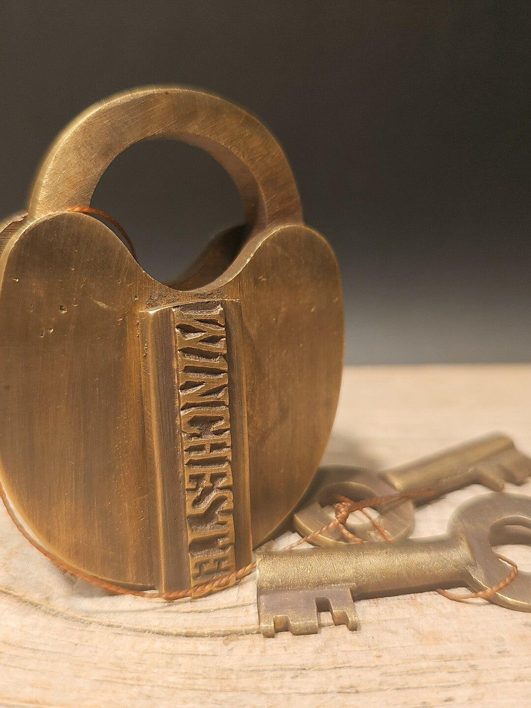 Antique Vintage Style Brass Winchester Firearms Ammo Box Padlock Lock & Key