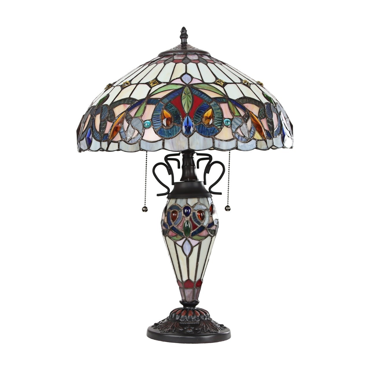 23.23" Antique Vintage Style Stained Glass Lit Base Table Lamp