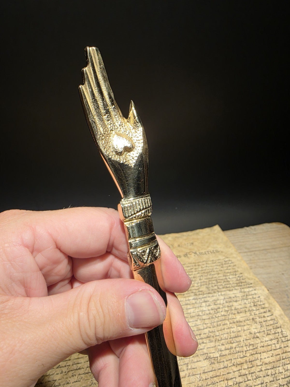 Vintage Style Brass Heart in Hand Friends Love Truth Odd Fellows Letter Opener