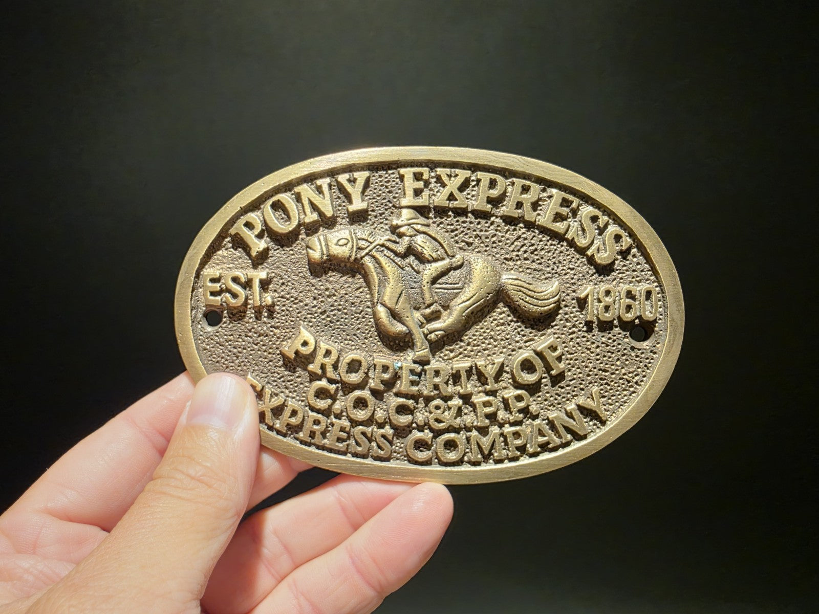 5" Antique Vintage Style Brass Pony Express Oval Plaque