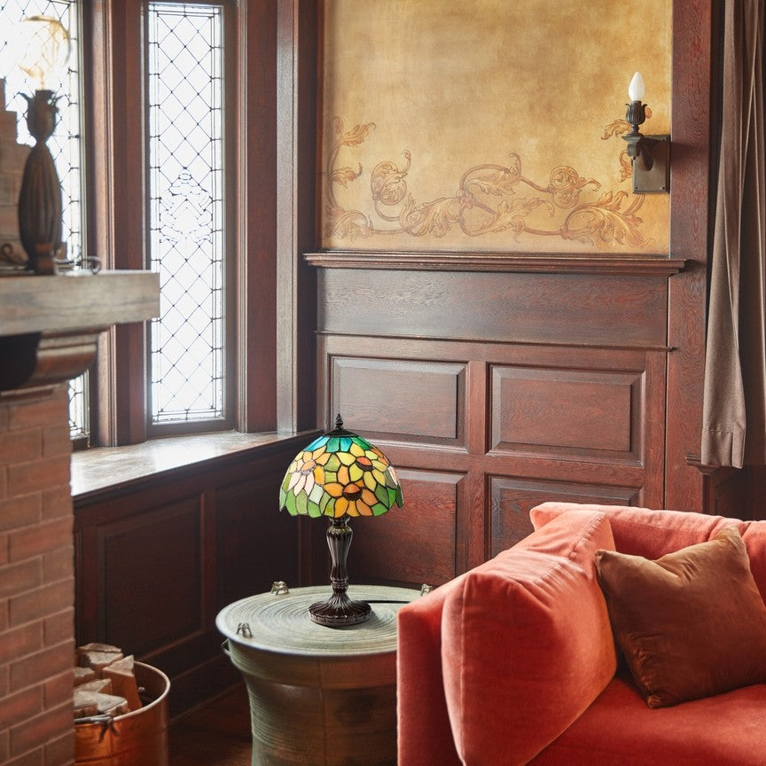 16.5"H Sunflowers Stained Glass Candlestick Table Lamp