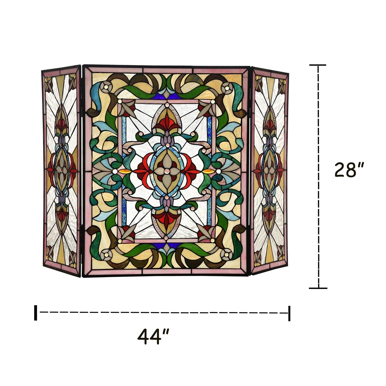 44" Folding Stained Glass Fireplace Screen