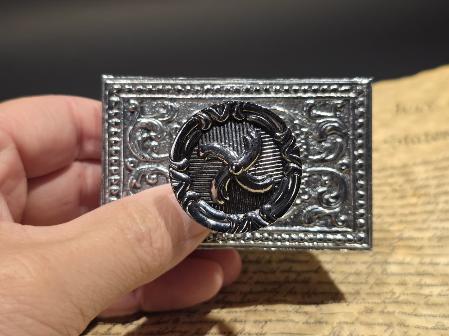 4" Antique Style Silver Metal & Wood Ink Blotter