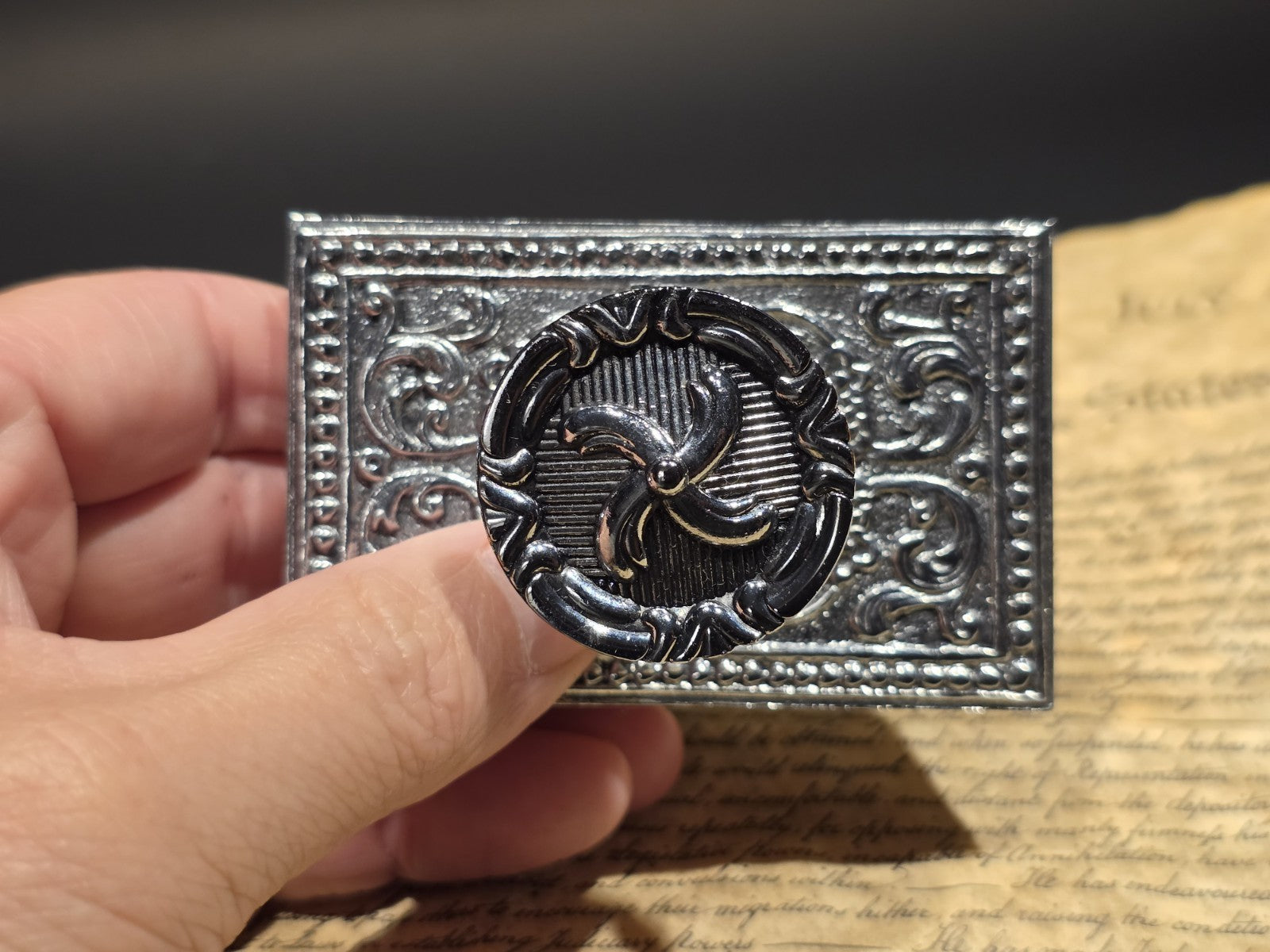 4" Antique Style Silver Metal & Wood Ink Blotter