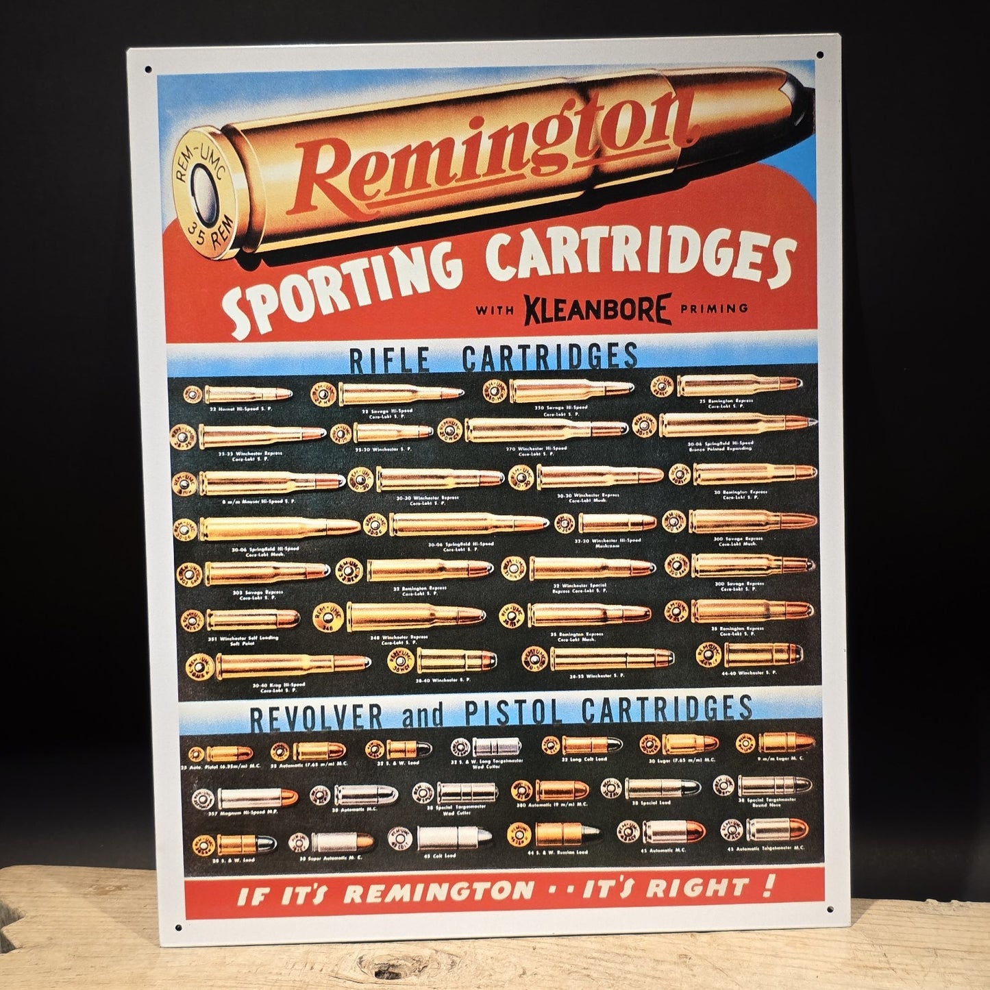 Remington Sporting Cartridges Tin Sign – Rifle Pistol Ammunition Advertising