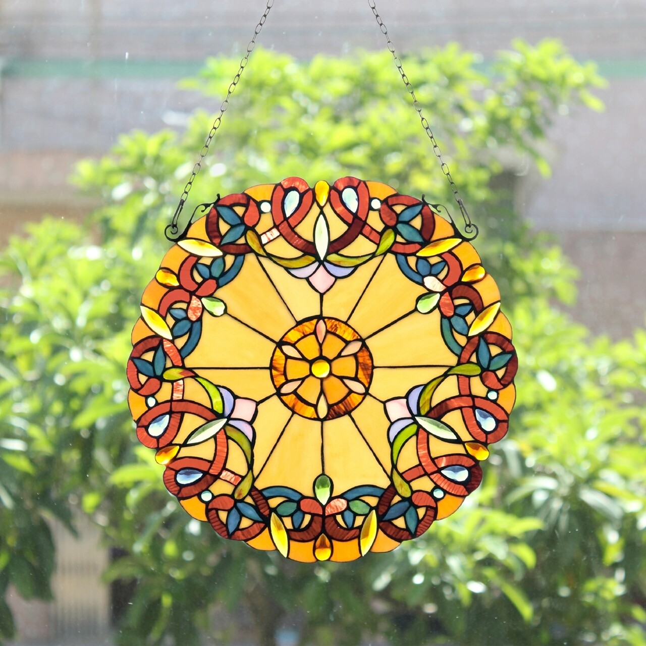 20" Round Stained Glass Window Hanging Panel Suncatcher