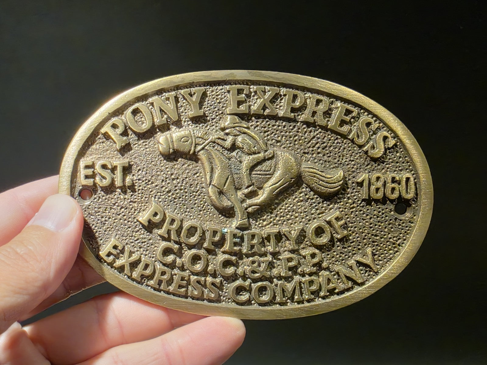 5" Antique Vintage Style Brass Pony Express Oval Plaque