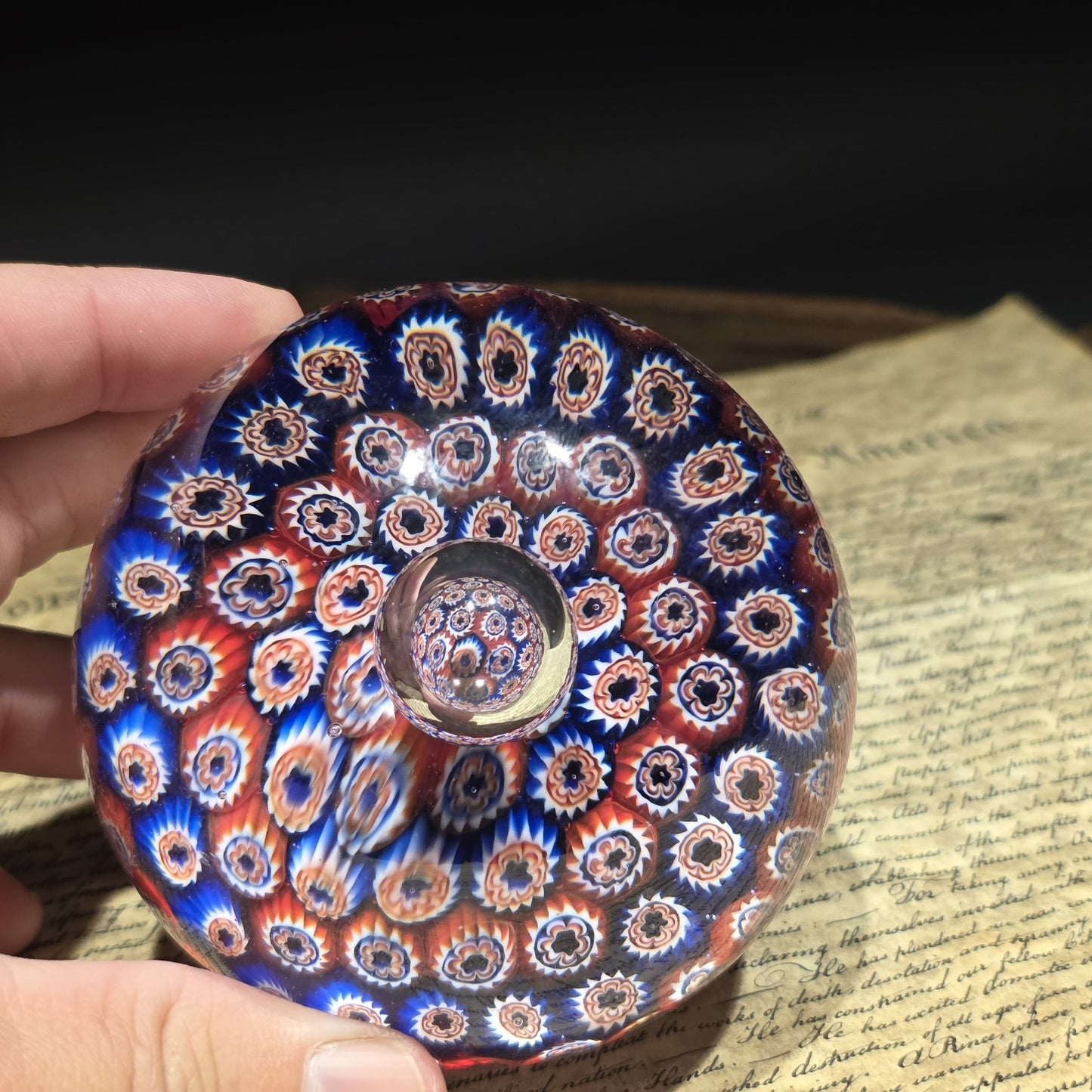 Millefiori Art Glass Paperweight – Murano Style Cane Glass Desk Weight
